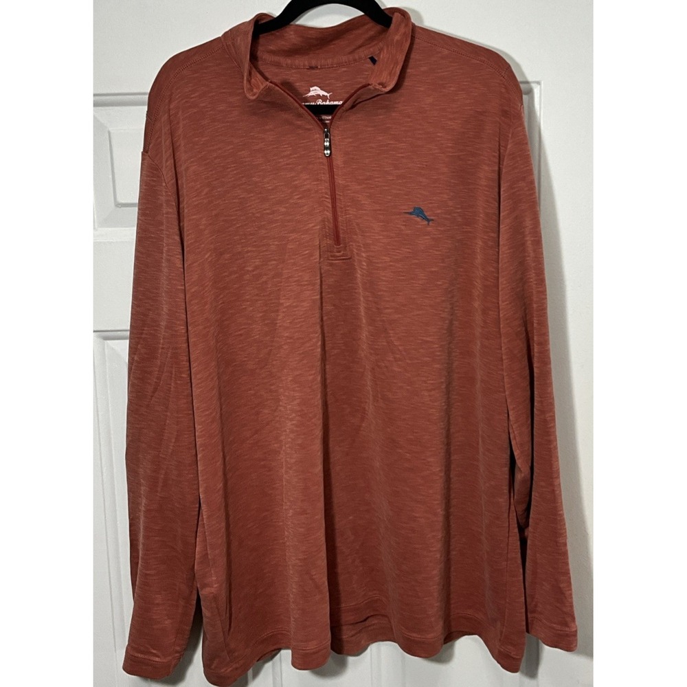 Tommy Bahama Orange Pima Cotton Knit 1/4 Zip Mock Neck Pullover Sweatshirt XXL